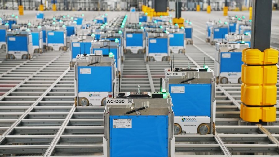 robots automation warehouse Kroger Ocado