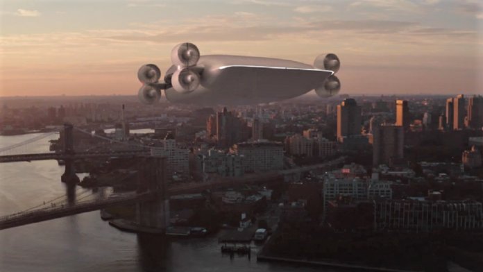 drone bus flying taxi drones city skyline