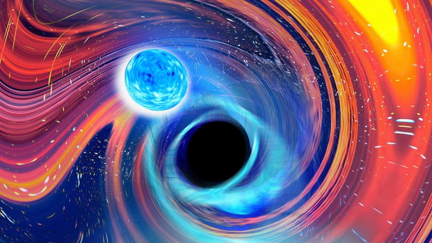 ligo virgo black hole neutron star merger gravity waves rainbow swirl refracted