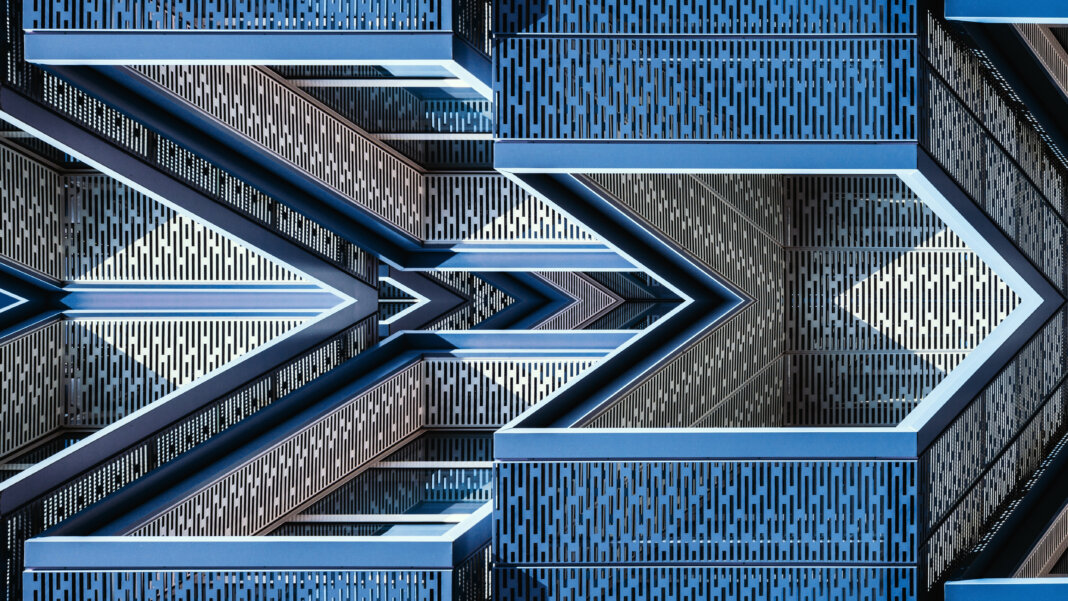 tech stories blue geometric architecture
