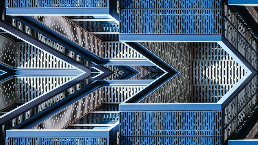 tech stories blue geometric architecture