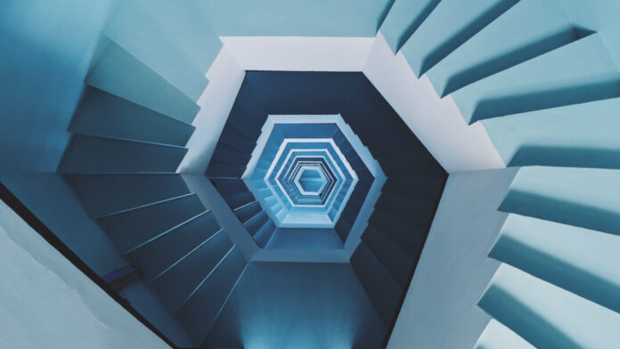 tech stories blue spiral staircase