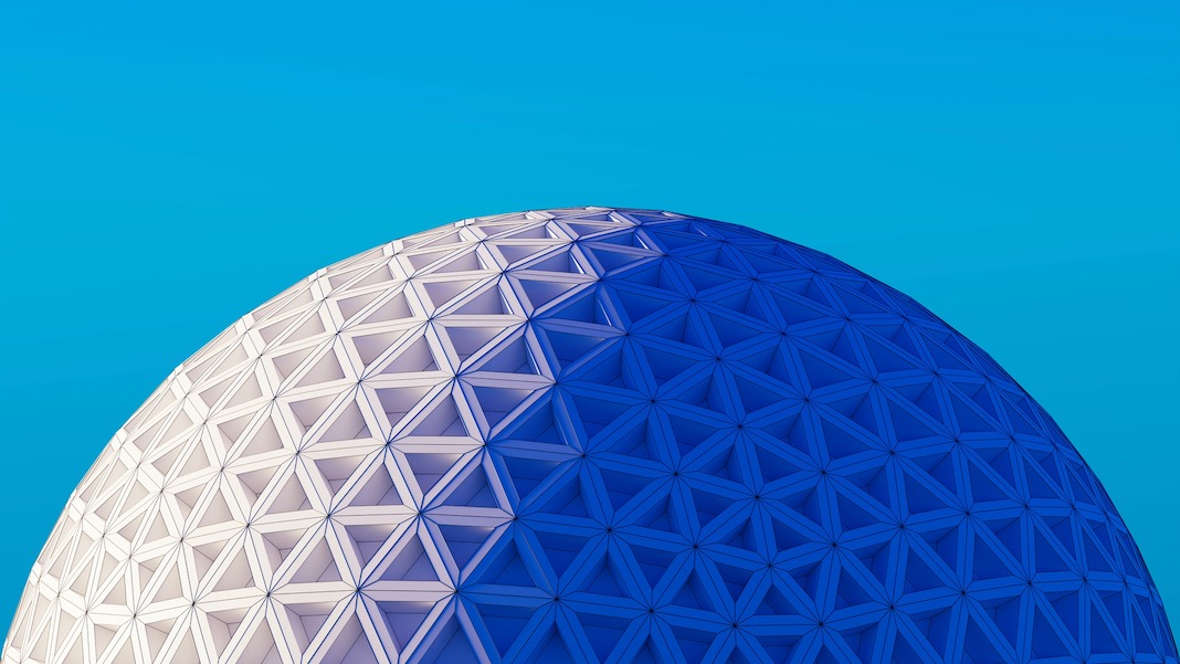 tech stories 3d dome triangles blue sky