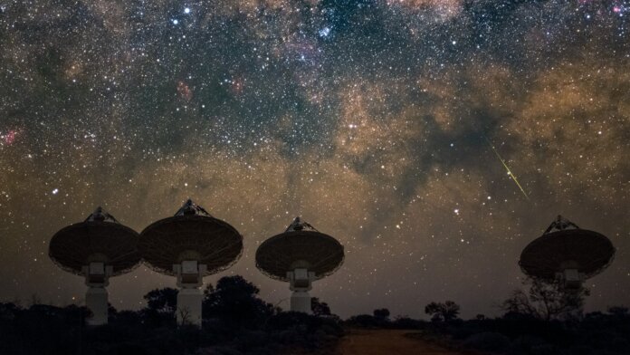Core antennas of CSIRO’s ASKAP radio telescope in Western Australia pointing at the Milky Way. Credit: CSIRO/Alex Cherney: