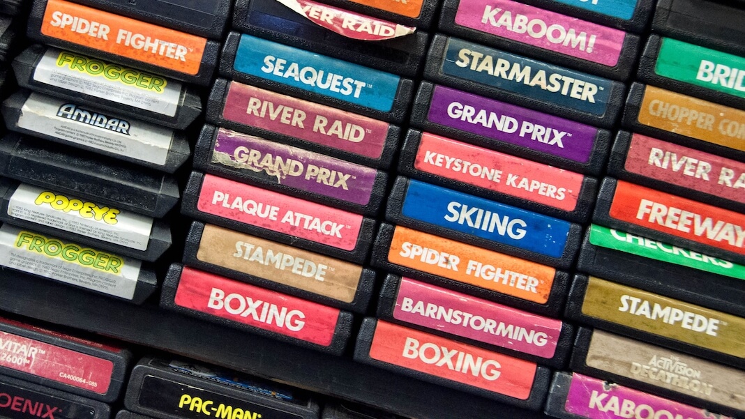 atari video game cartridges stacked