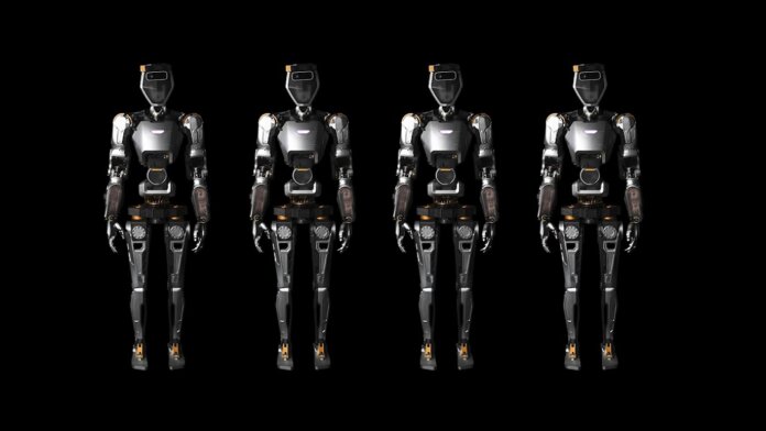 Sanctuary AI Phoenix humanoid robot robots on black background