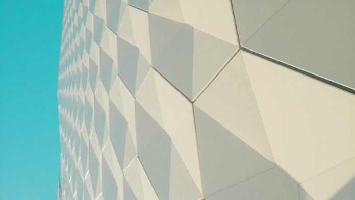 tech stories tiled wall architectural blue sky